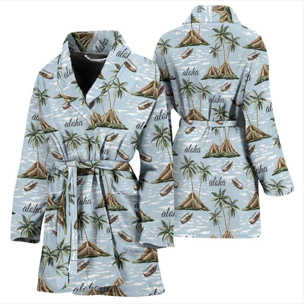 Aloha Hawaii island Design Themed Print Women Bath Robe-JTAMIGO.COM