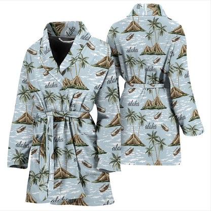 Aloha Hawaii island Design Themed Print Women Bath Robe-JTAMIGO.COM