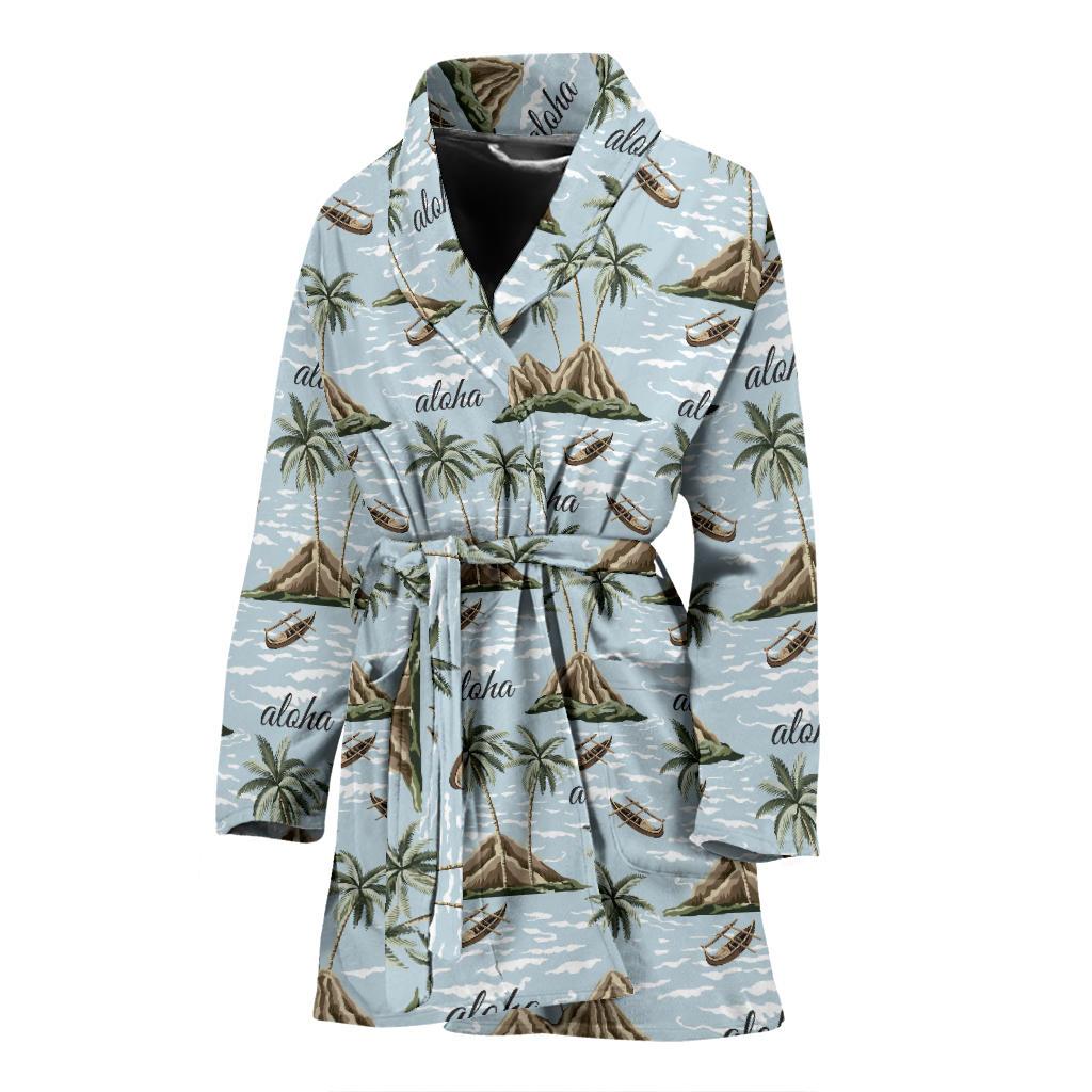 Aloha Hawaii island Design Themed Print Women Bath Robe-JTAMIGO.COM