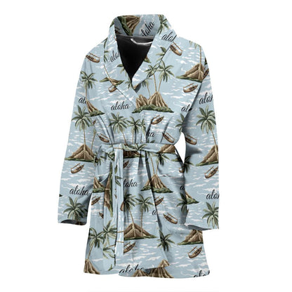 Aloha Hawaii island Design Themed Print Women Bath Robe-JTAMIGO.COM