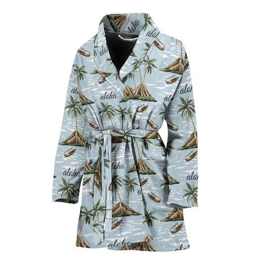Aloha Hawaii island Design Themed Print Women Bath Robe-JTAMIGO.COM