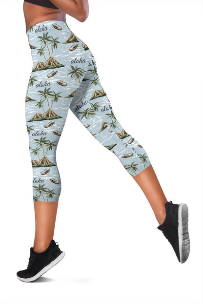 Aloha Hawaii island Design Themed Print Women Capris