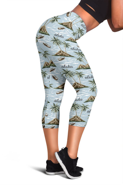 Aloha Hawaii island Design Themed Print Women Capris