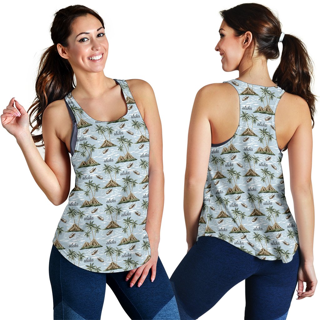 Aloha Hawaii island Design Themed Print Women Racerback Tank Top