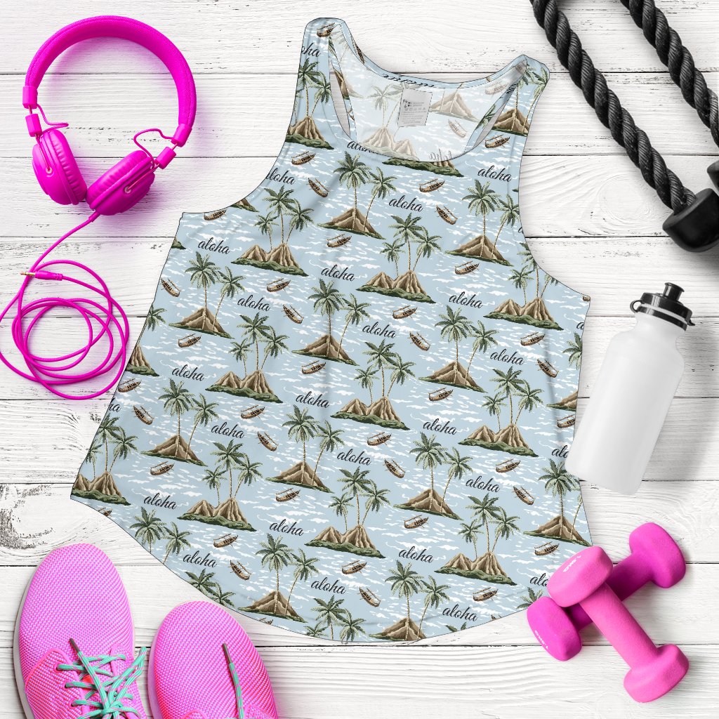 Aloha Hawaii island Design Themed Print Women Racerback Tank Top
