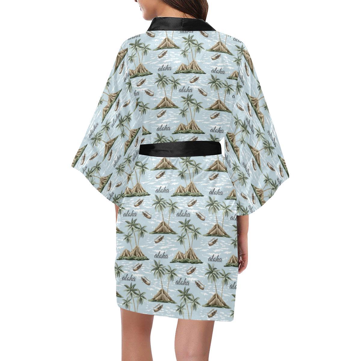 Aloha Hawaii island Design Themed Print Women Short Kimono Robe