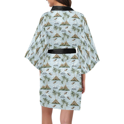 Aloha Hawaii island Design Themed Print Women Short Kimono Robe