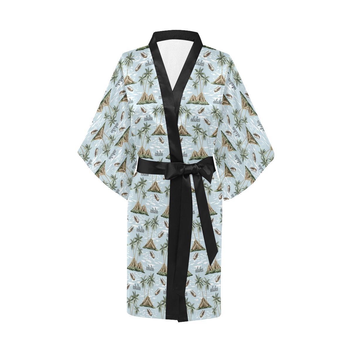 Aloha Hawaii island Design Themed Print Women Short Kimono Robe