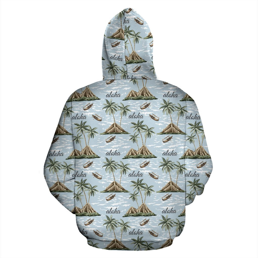 Aloha Hawaii Island Design Themed Print Zip Up Hoodie