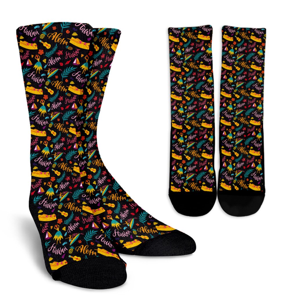 Aloha Hawaii Summer Design Themed Print Crew Socks
