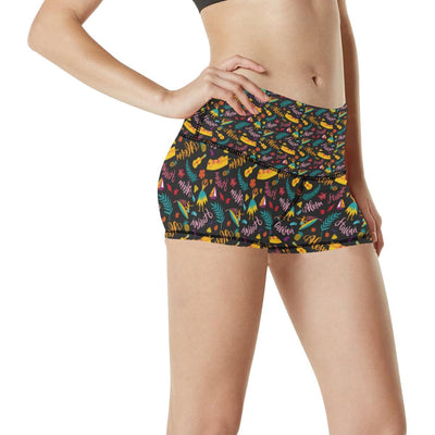 Aloha Hawaii Summer Design Themed Print High Waisted Spandex Shorts-JTAMIGO.COM