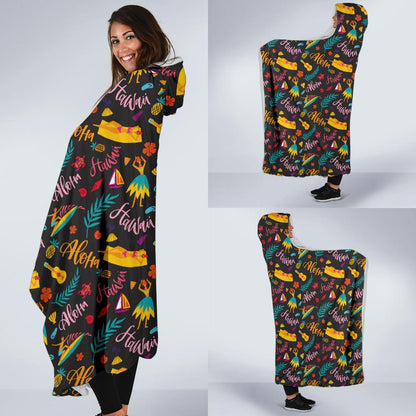 Aloha Hawaii Summer Design Themed Print Hooded Blanket-JTAMIGO.COM