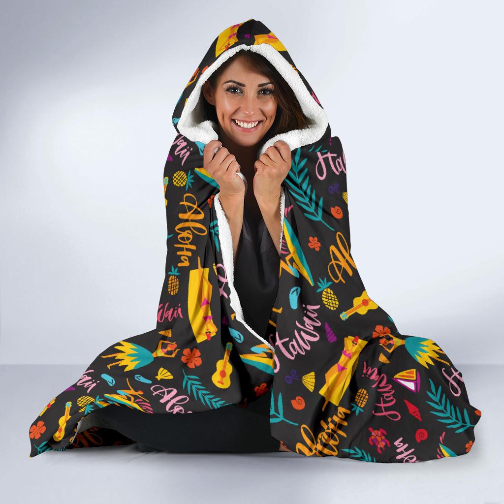 Aloha Hawaii Summer Design Themed Print Hooded Blanket-JTAMIGO.COM