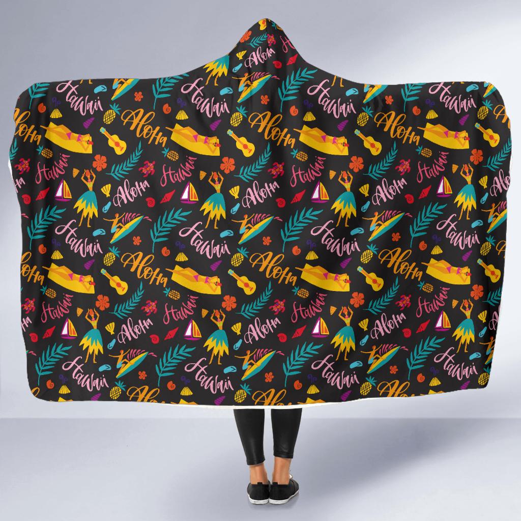 Aloha Hawaii Summer Design Themed Print Hooded Blanket-JTAMIGO.COM