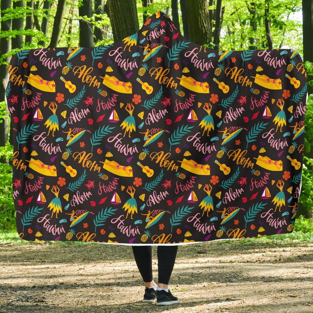Aloha Hawaii Summer Design Themed Print Hooded Blanket-JTAMIGO.COM