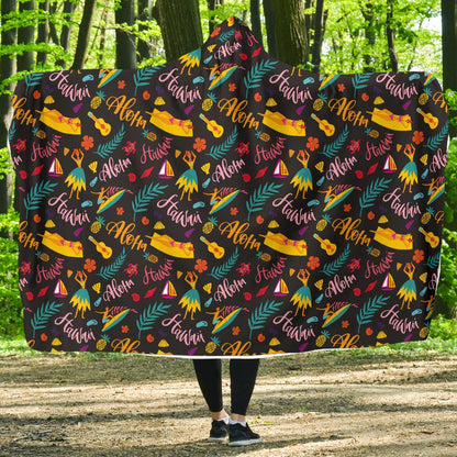 Aloha Hawaii Summer Design Themed Print Hooded Blanket-JTAMIGO.COM