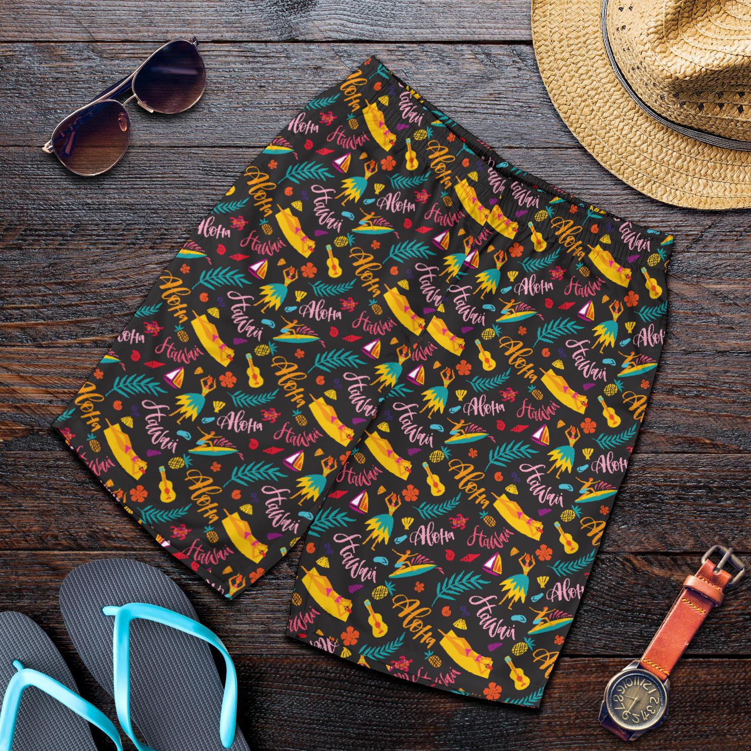 Aloha Hawaii Summer Design Themed Print Mens Shorts-JTAMIGO.COM