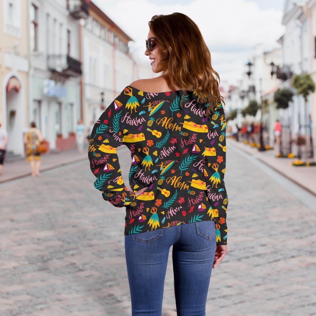 Aloha Hawaii Summer Design Themed Print Off Shoulder Sweatshirt