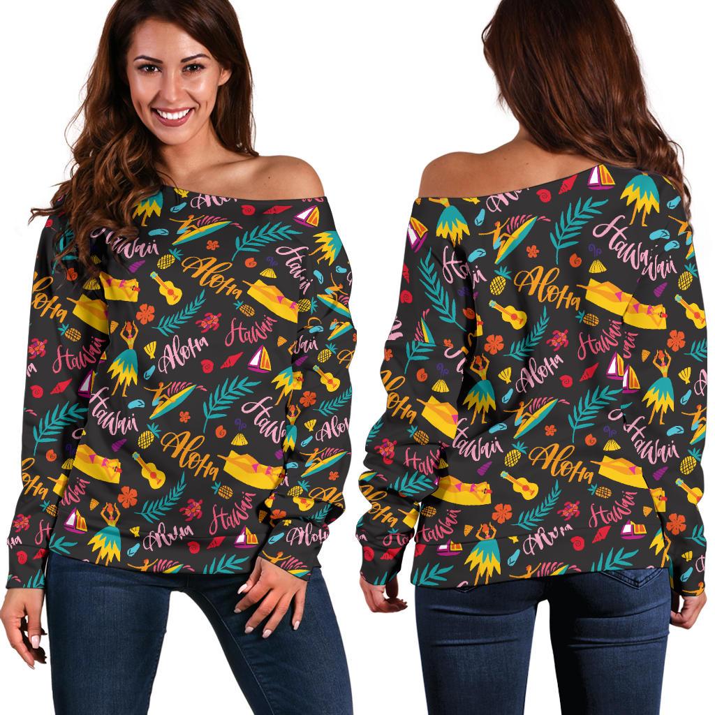 Aloha Hawaii Summer Design Themed Print Off Shoulder Sweatshirt