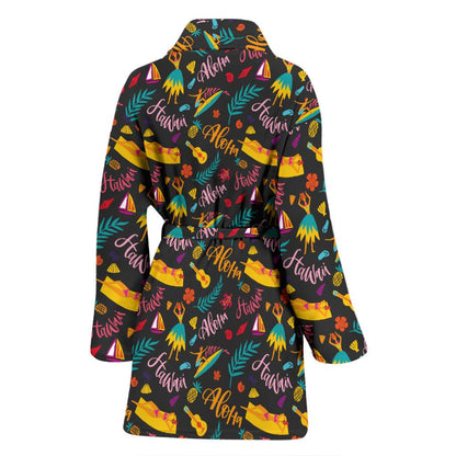 Aloha Hawaii Summer Design Themed Print Women Bath Robe-JTAMIGO.COM