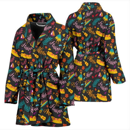 Aloha Hawaii Summer Design Themed Print Women Bath Robe-JTAMIGO.COM