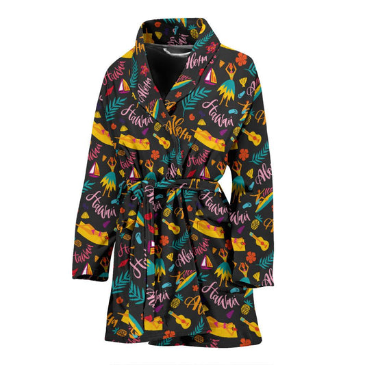 Aloha Hawaii Summer Design Themed Print Women Bath Robe-JTAMIGO.COM