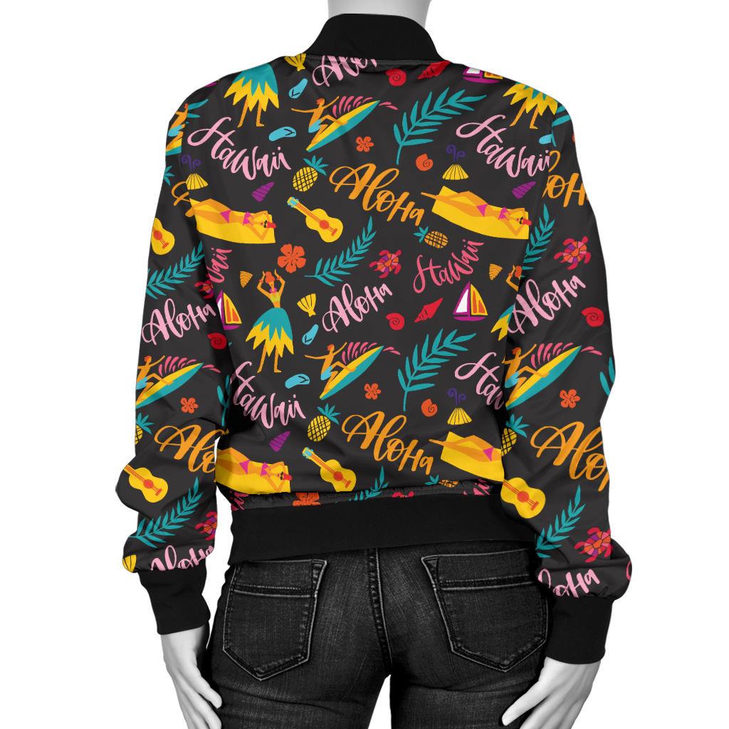 Aloha Hawaii Summer Design Themed Print Women Casual Bomber Jacket