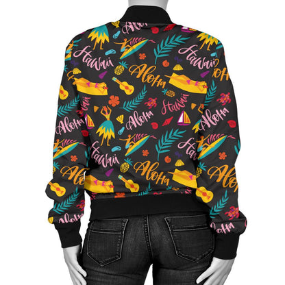 Aloha Hawaii Summer Design Themed Print Women Casual Bomber Jacket
