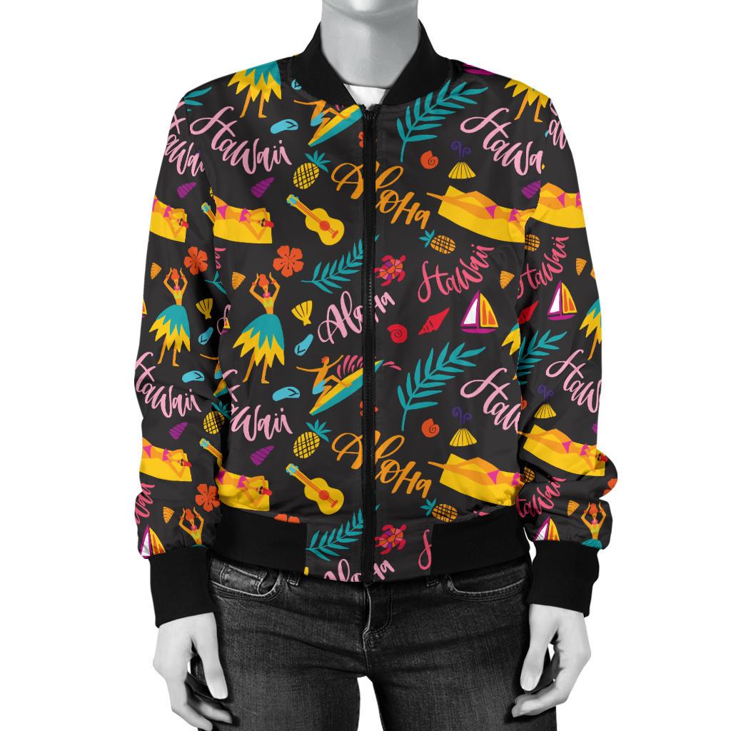 Aloha Hawaii Summer Design Themed Print Women Casual Bomber Jacket