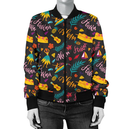 Aloha Hawaii Summer Design Themed Print Women Casual Bomber Jacket