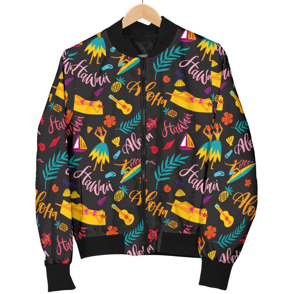 Aloha Hawaii Summer Design Themed Print Women Casual Bomber Jacket