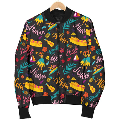 Aloha Hawaii Summer Design Themed Print Women Casual Bomber Jacket