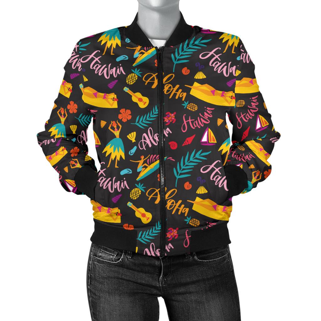 Aloha Hawaii Summer Design Themed Print Women Casual Bomber Jacket