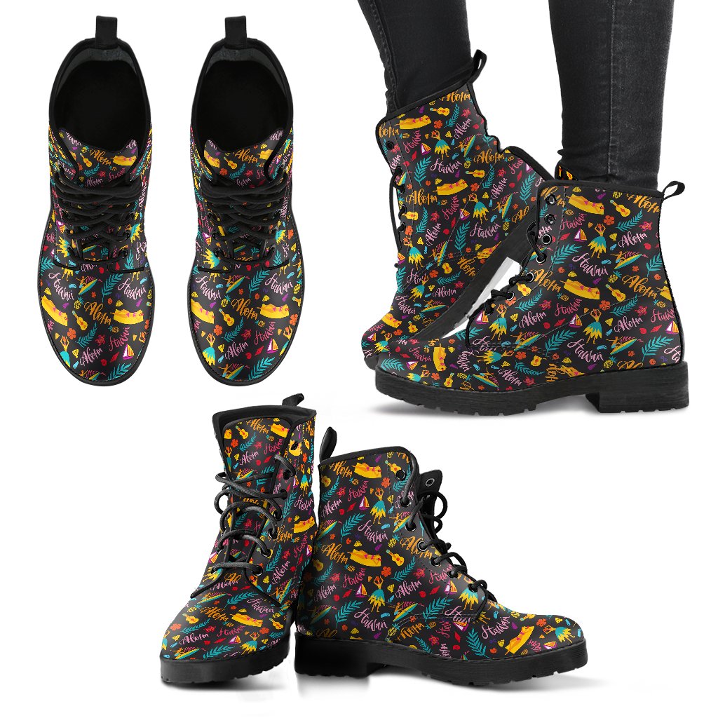 Aloha Hawaii Summer Design Themed Print Women Leather Boots-JTAMIGO.COM
