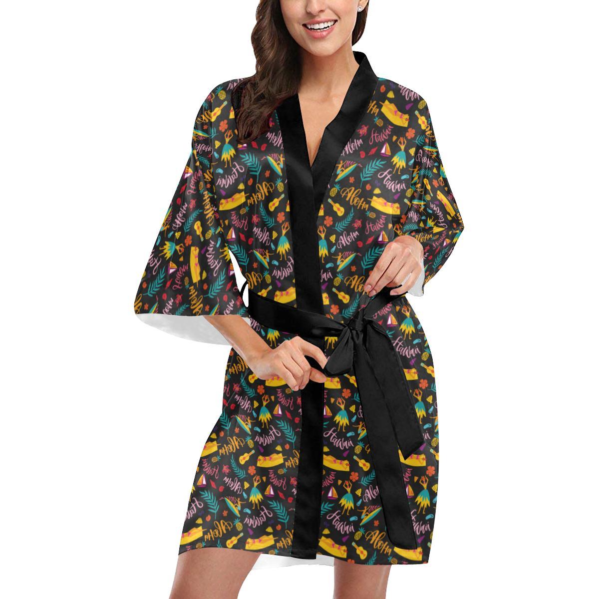Aloha Hawaii Summer Design Themed Print Women Short Kimono Robe