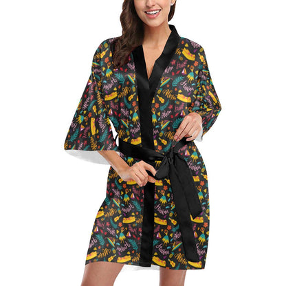 Aloha Hawaii Summer Design Themed Print Women Short Kimono Robe