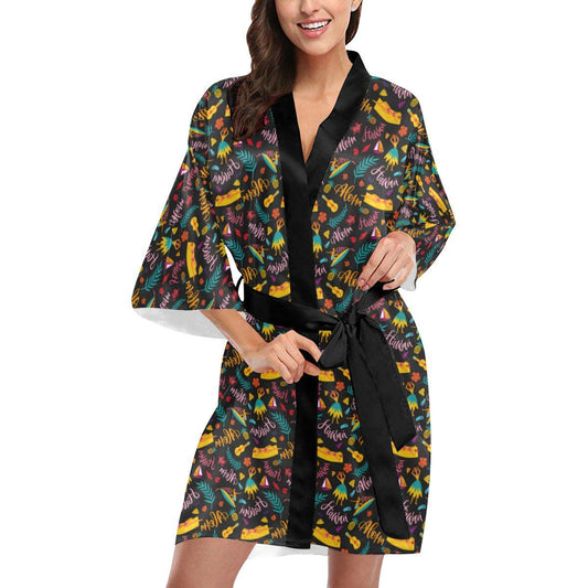 Aloha Hawaii Summer Design Themed Print Women Short Kimono Robe