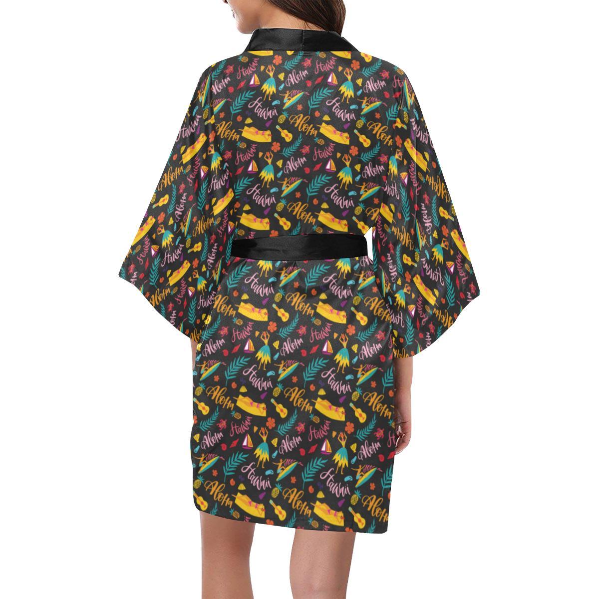 Aloha Hawaii Summer Design Themed Print Women Short Kimono Robe