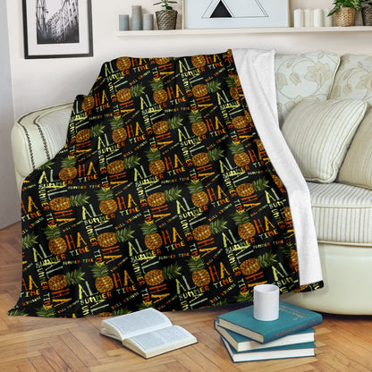 Aloha Hawaii Time Design Themed Print Fleece Blanket