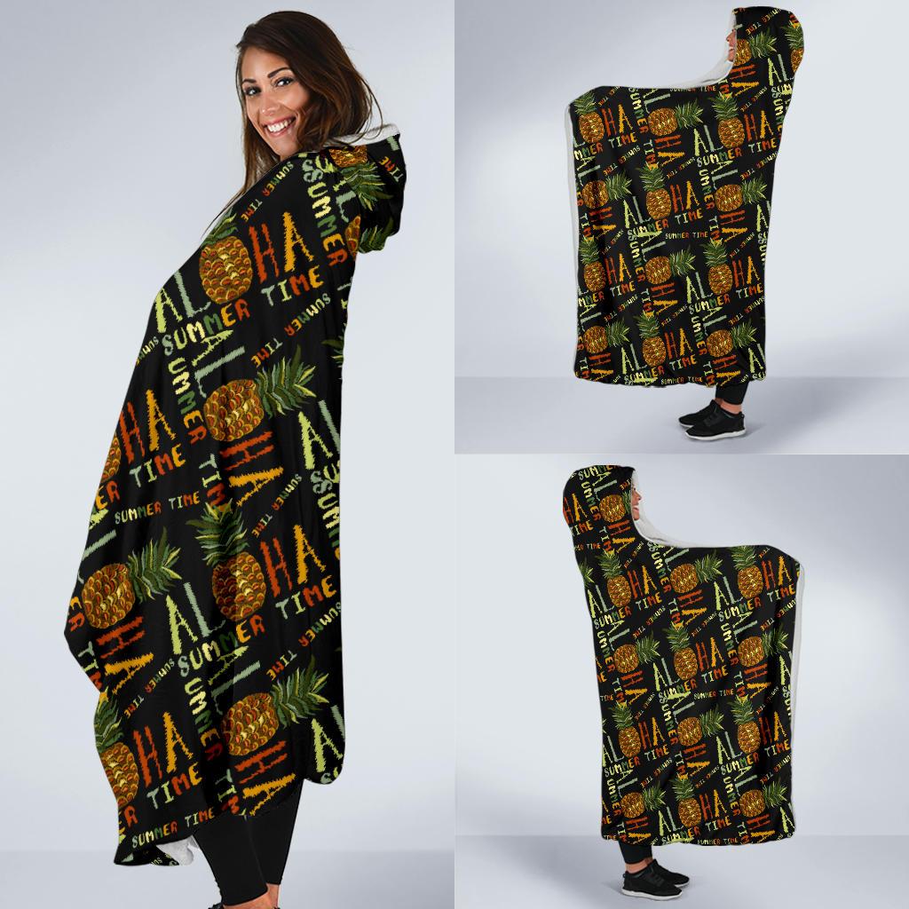 Aloha Hawaii Time Design Themed Print Hooded Blanket-JTAMIGO.COM