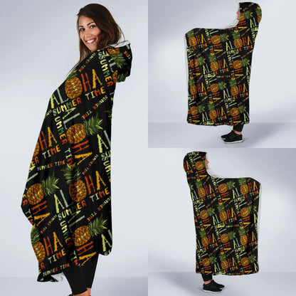 Aloha Hawaii Time Design Themed Print Hooded Blanket-JTAMIGO.COM