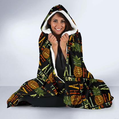 Aloha Hawaii Time Design Themed Print Hooded Blanket-JTAMIGO.COM