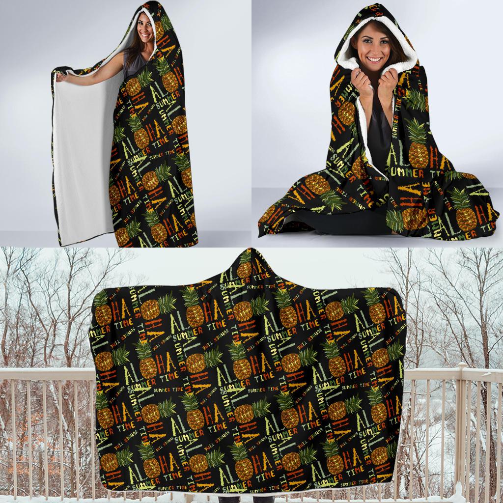 Aloha Hawaii Time Design Themed Print Hooded Blanket-JTAMIGO.COM