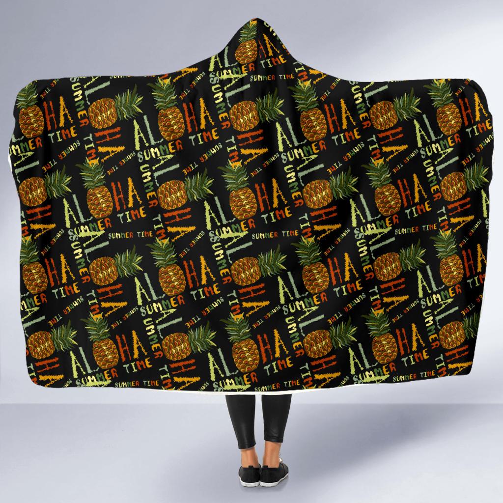 Aloha Hawaii Time Design Themed Print Hooded Blanket-JTAMIGO.COM