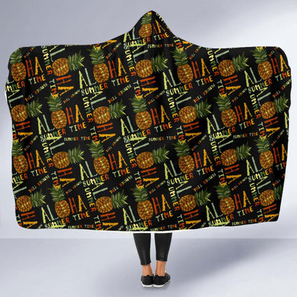 Aloha Hawaii Time Design Themed Print Hooded Blanket-JTAMIGO.COM