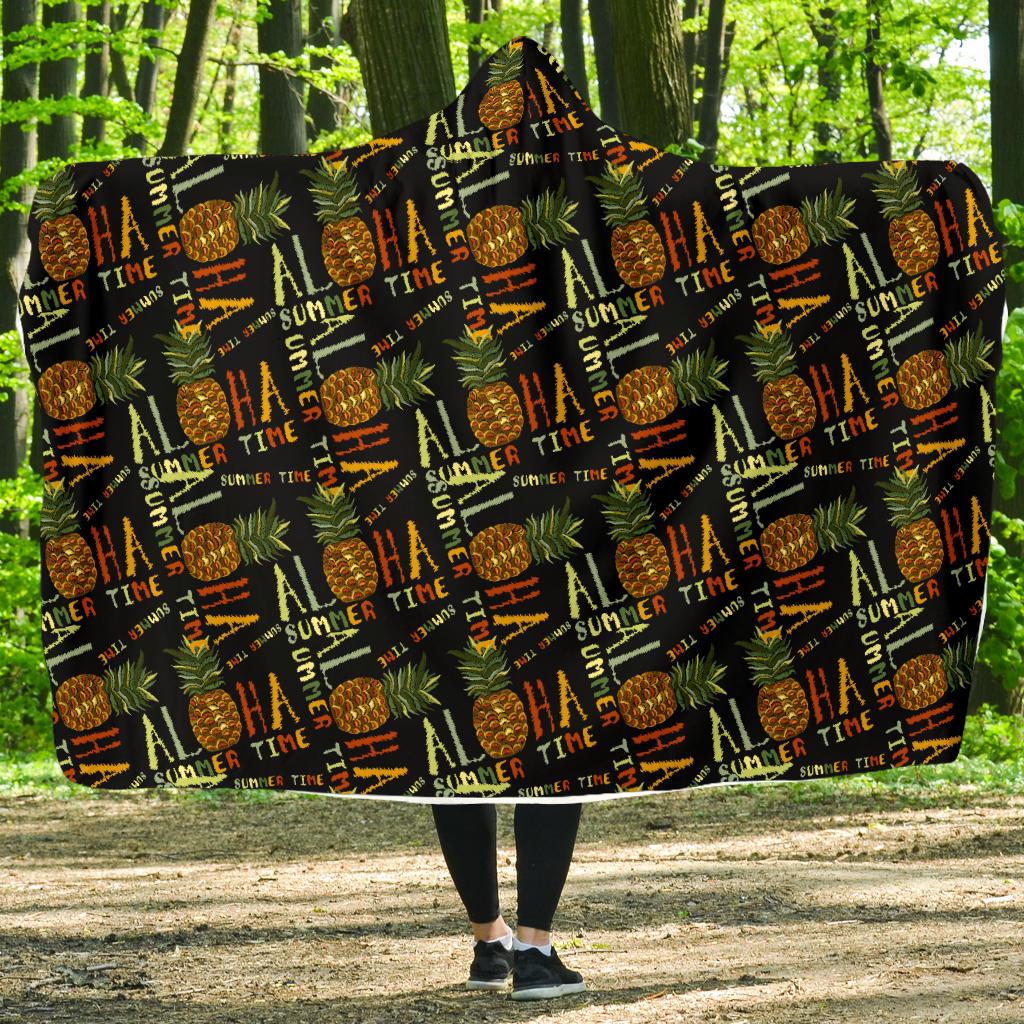 Aloha Hawaii Time Design Themed Print Hooded Blanket-JTAMIGO.COM