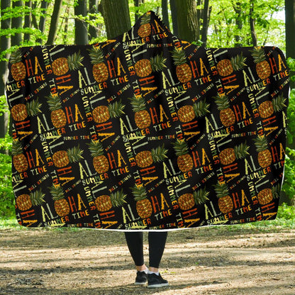 Aloha Hawaii Time Design Themed Print Hooded Blanket-JTAMIGO.COM