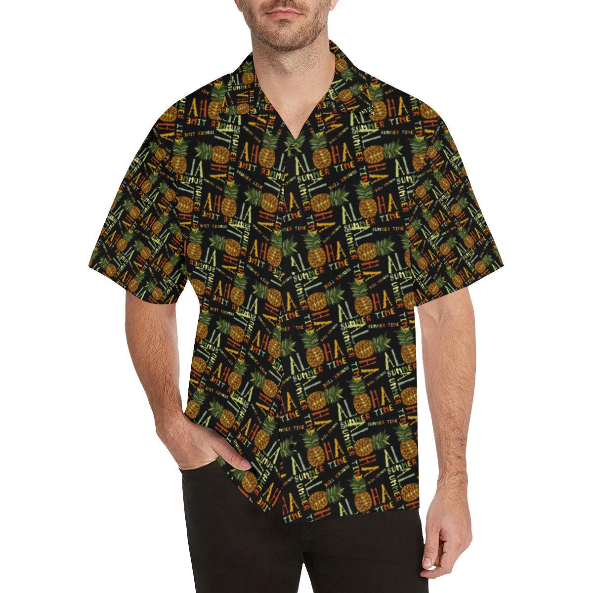 Aloha Hawaii Time Design Themed Print Men Aloha Hawaiian Shirt