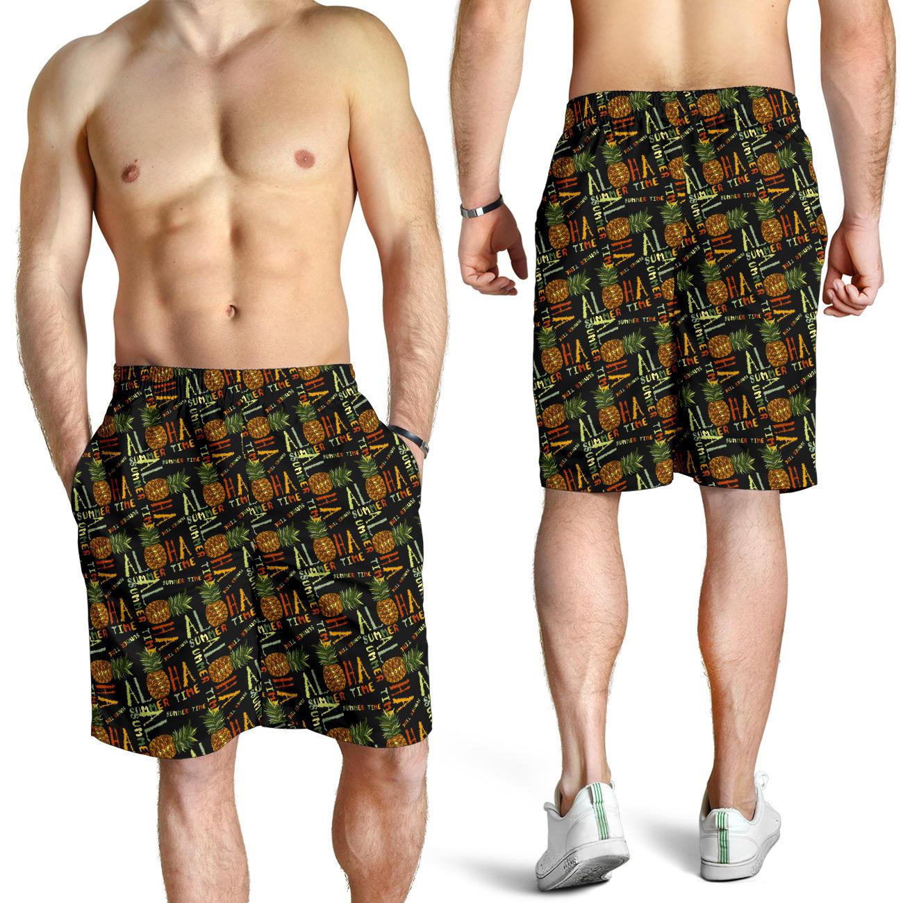 Aloha Hawaii Time Design Themed Print Mens Shorts-JTAMIGO.COM