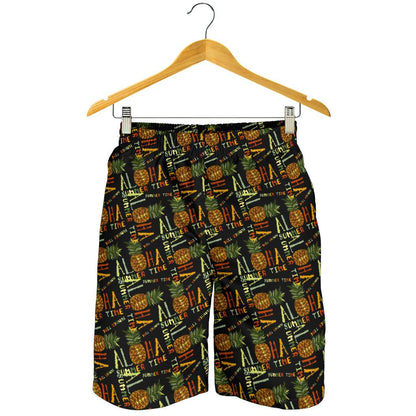 Aloha Hawaii Time Design Themed Print Mens Shorts-JTAMIGO.COM